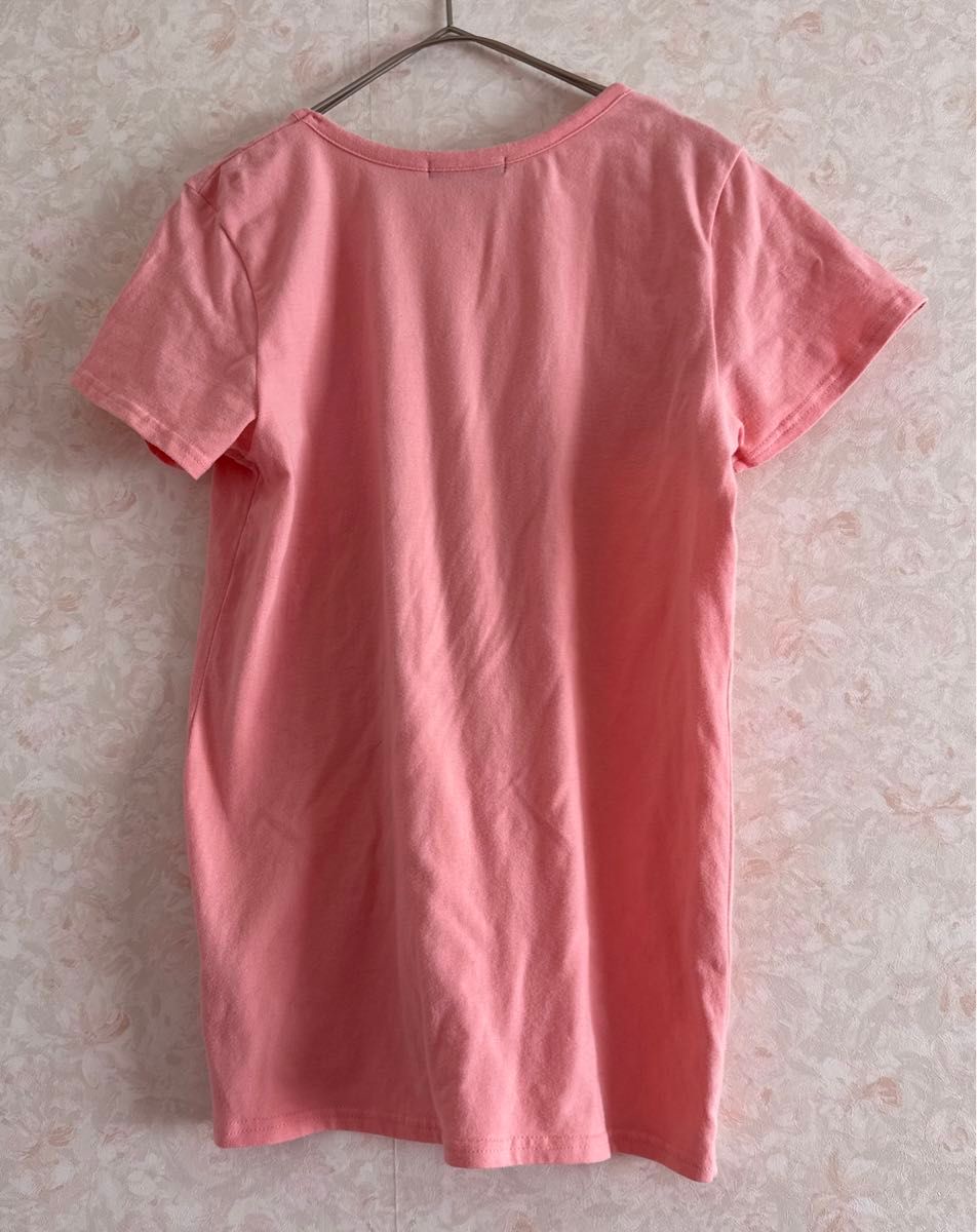 プリント柄 半袖 Tシャツ ピンク トップス