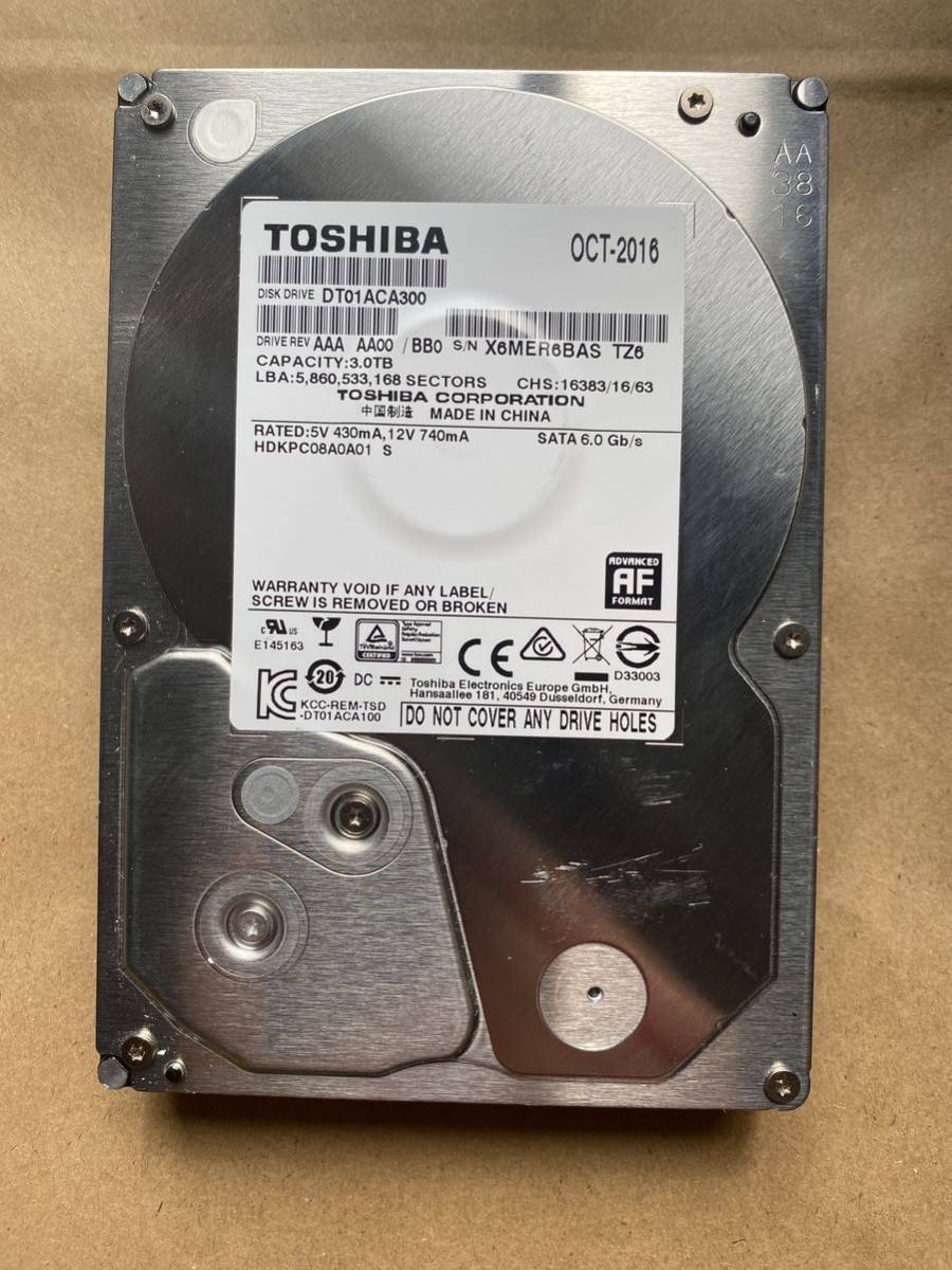 TOSHIBA HDD SATA 3TB 使用時間3836H(2TB～)｜売買されたオークション