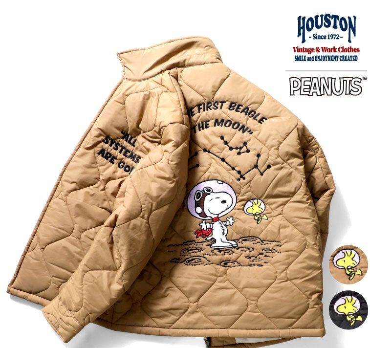 新品 HOUSTON PEANUTS ASTRONAUT ヒューストン ピーナッツ スヌーピー キルティング ジャケット カーキ L ベトジャン スカジャン 刺繍_画像4