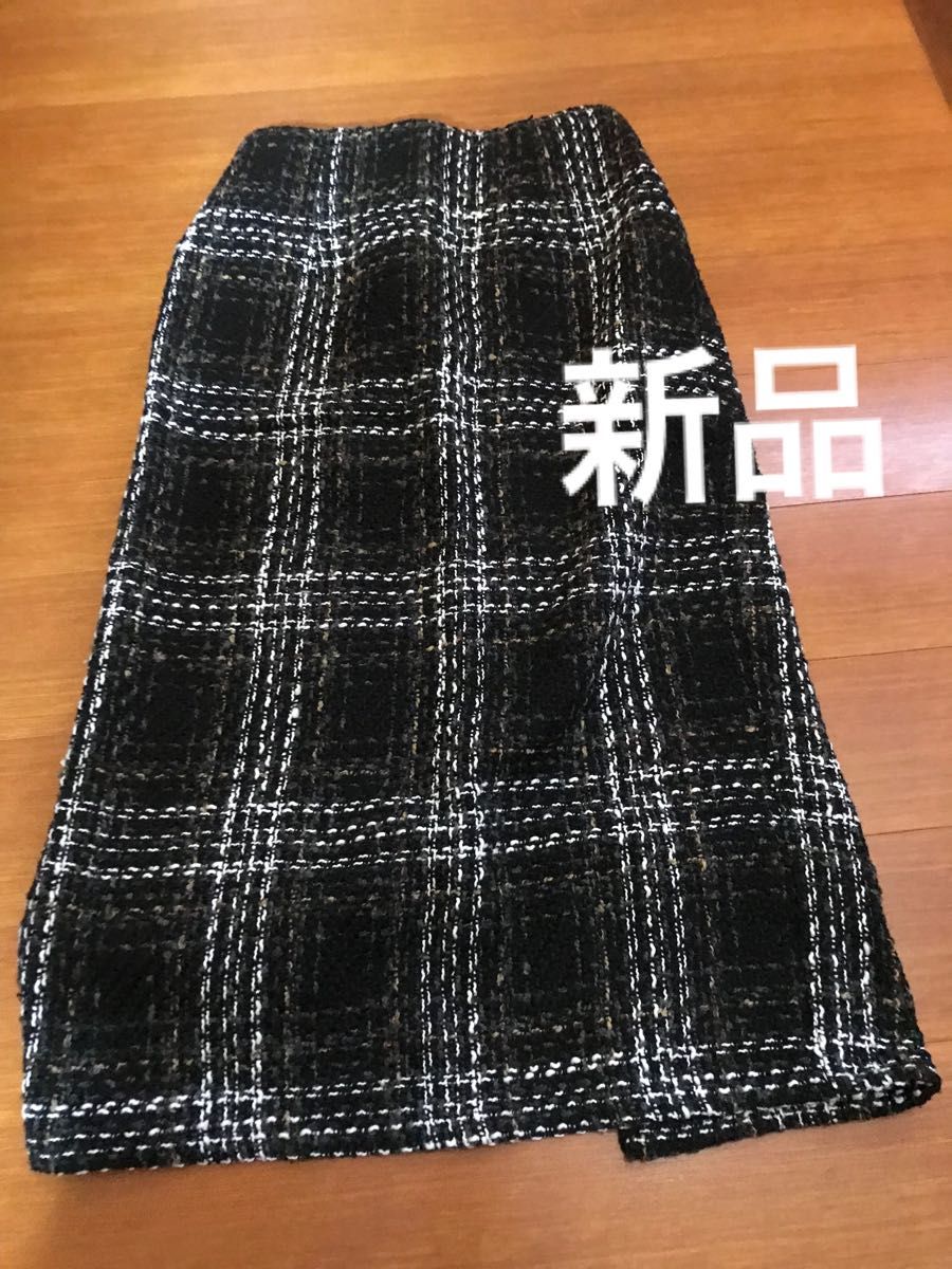 【新品】ツイードスカート  チェック柄　スカート   セレモニー　ブラック