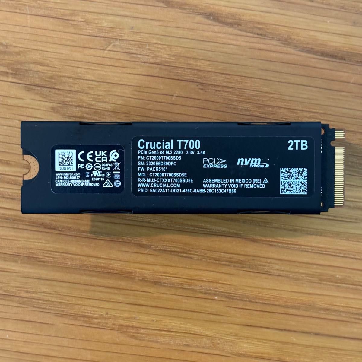 動作確認のみ　Crucial T700 2TB Gen5 SSD