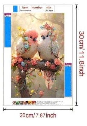 新品ダイヤモンドアート20×30　可愛2羽の小鳥　花と鳥　バード　作成キット　 ピンク