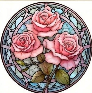 新品ダイヤモンドアート30×30ステンドグラス風　ピンクの薔薇　ローズ　美しいバラ　ピンクの花　作成キット