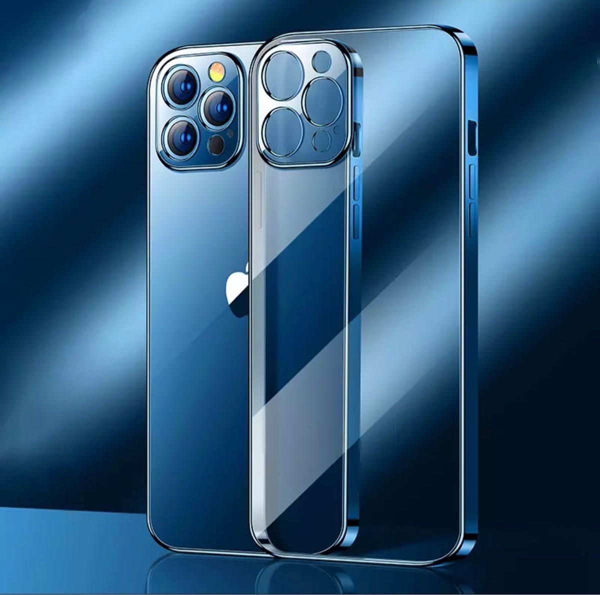 シンプル メタリック iPhone クリア ケース iPhone12 ブルー シリコンケース 耐衝撃 人気商品 安い 韓国 