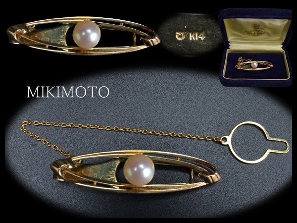 i449 MIKIMOTO ミキモト K14 パール ネクタイピン 重量約6.2g 14金/真珠/ネクタイ止め【白蓮】03　_画像1