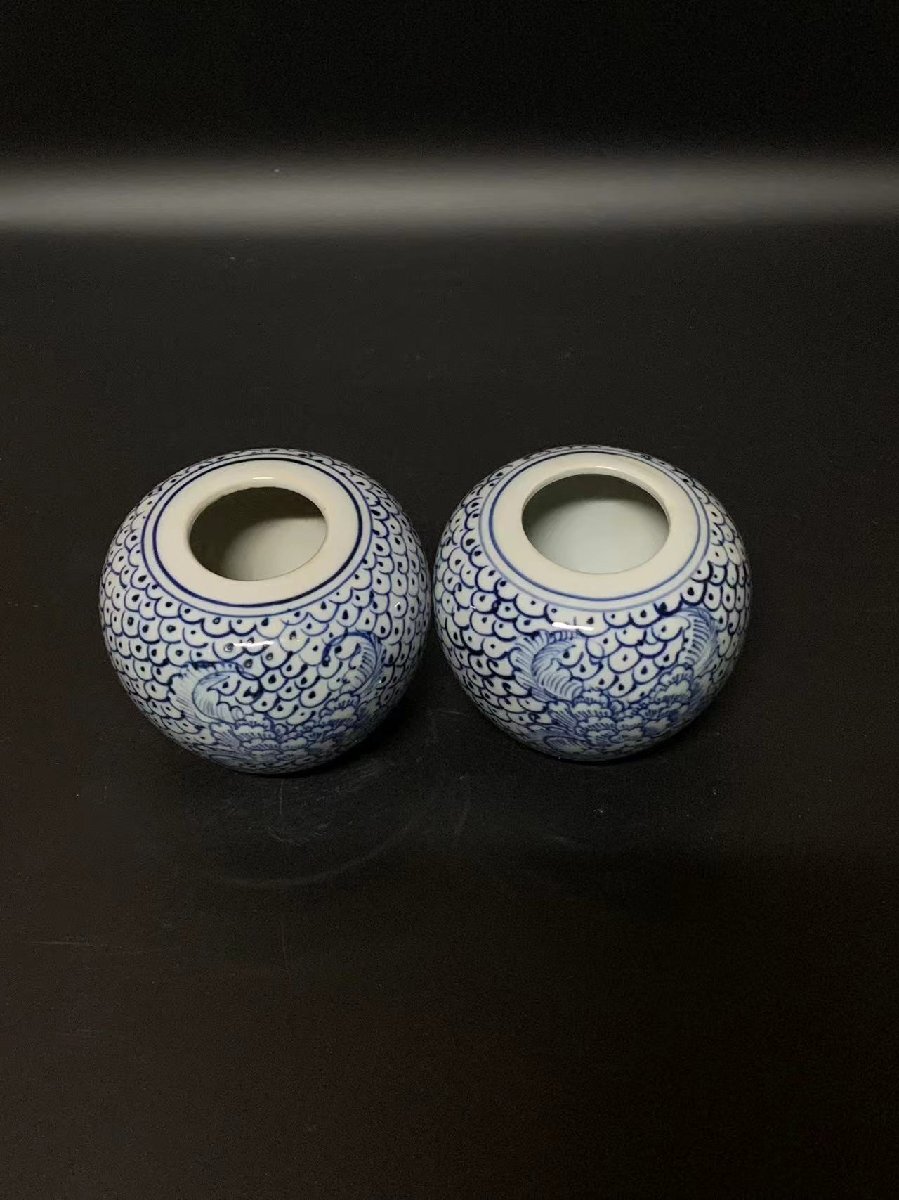 中国 青花釉下彩纏枝蓮水缶/水洗/筆洗 高さ約6cm 陶器 磁器の画像6