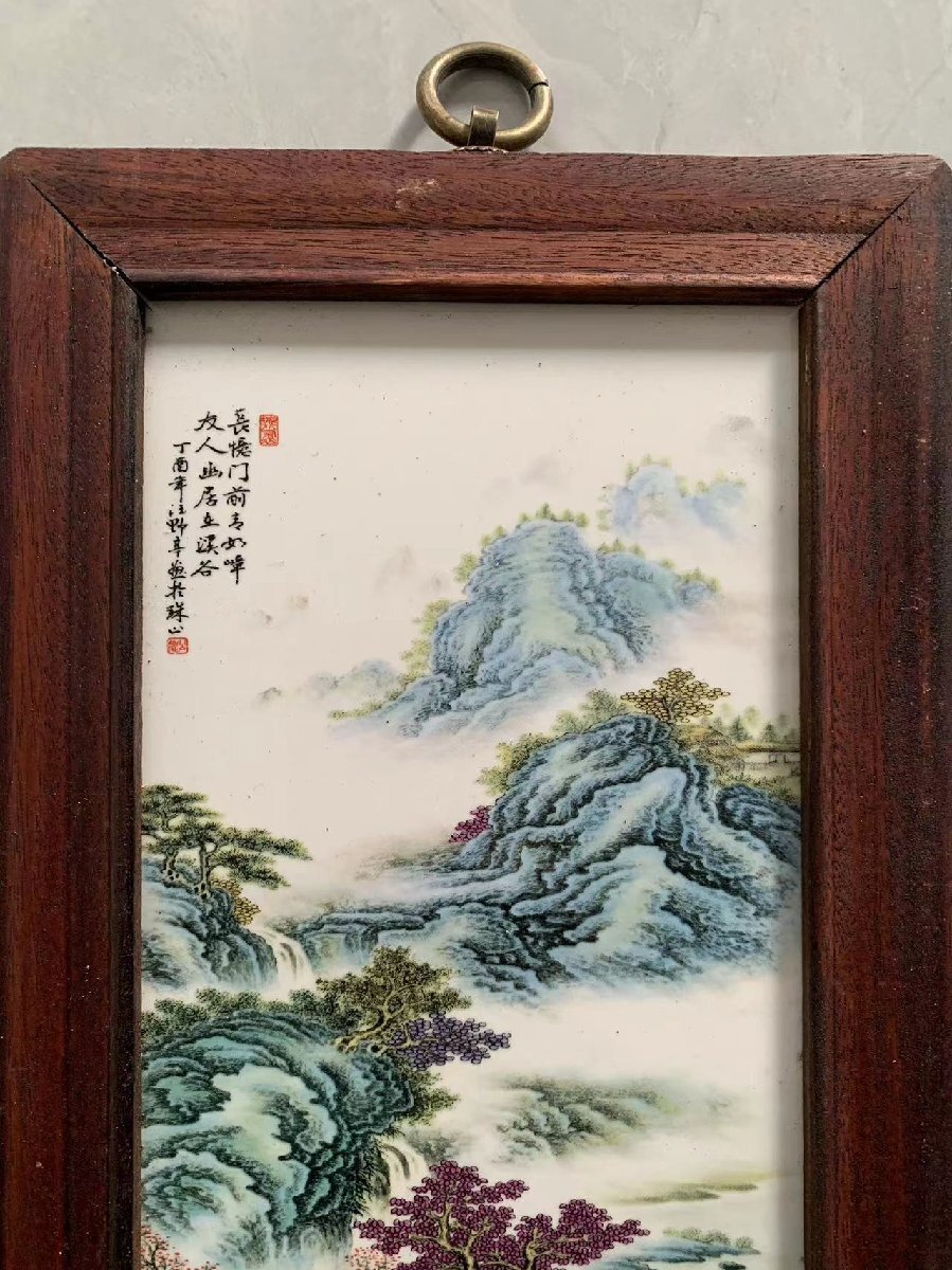 珍しい 磁板絵 中国古美術 唐物 額付 4枚セット 花鳥絵 山水画 色絵磁器 色絵磁器