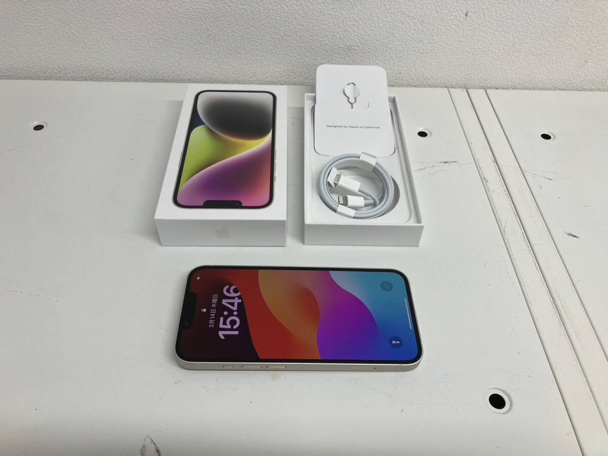 【BF-7578】【１円～】Apple iPhone１４ MPUQ３J/A スターライト 128GB 6.1インチ 中古 スマートフォン スマホ 携帯 350032738347102 の画像1