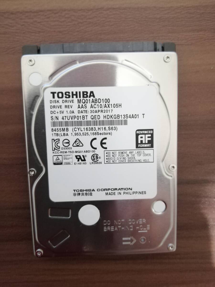 東芝 内蔵型SATA HDD 1TB　　TOSHIBA MQ01ABD100_画像1