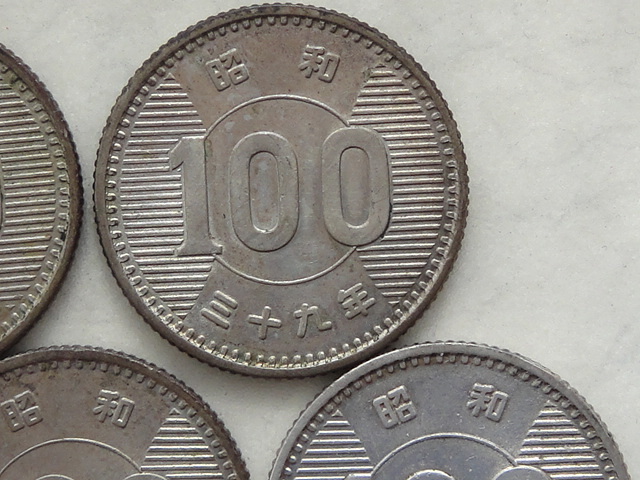 ☆【特年】稲100円銀貨　昭和39年　5枚セット_画像3