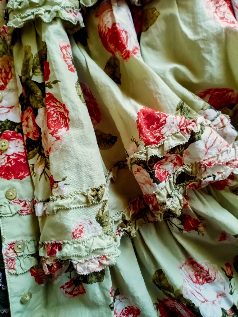 札幌路面店限定販売品 ピンクハウス アンジェリックローズ スカート＆オリーブグリーン 被せ段々スカート ピコフリル セット2枚売りの画像7