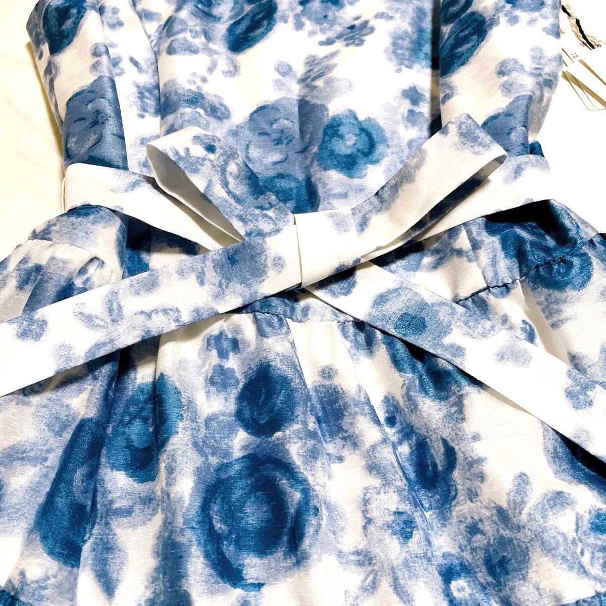 新品♪エムズグレイシー ワンピース ノースリーブ ブルー フラワー ドレス 40