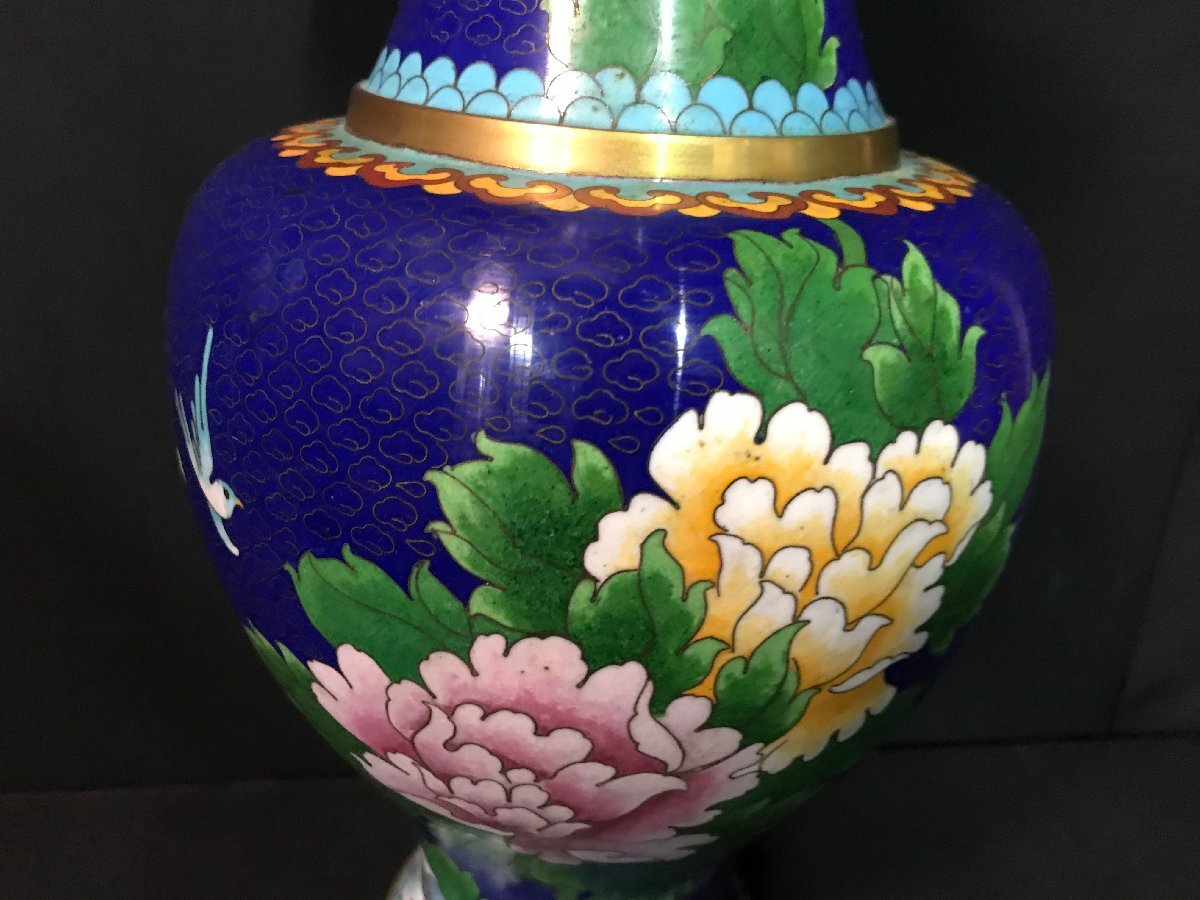 中国 花鳥紋七宝花瓶 38㎝の画像3