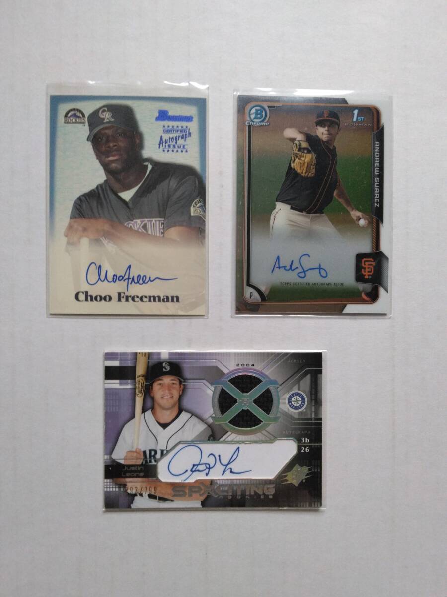 MLB　CHOO FREEMAN / ANDREW SUAREZ / JUSTIN LEONE　直筆サインカード　3枚セット_画像1