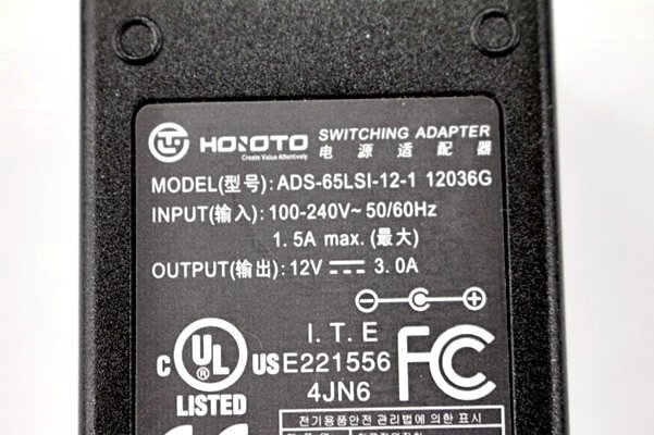 HOIOTO ACアダプター ADS-65LS1-12-1/12V 3.0A/外径約5.5mm 内径約2.5mm◆HOIOTOAC12V04Y_画像2