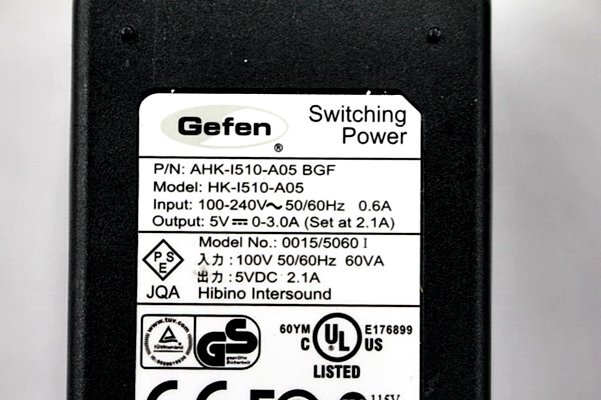 Gefen ◆ACアダプタ　HK-I510-A05 /5V 2.1A/直径約5.5mm 内径約2.0mm◆　GefenAC5V01Y_画像2