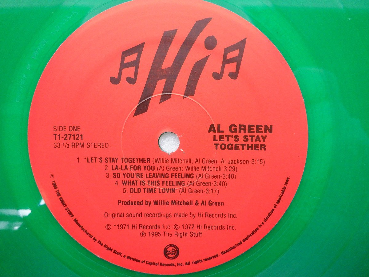 【カラーレコード】Al Green(アル・グリーン)「Let's Stay Together」LP（12インチ）/Hi Records(T1-27121)/Funk / Soul_画像3