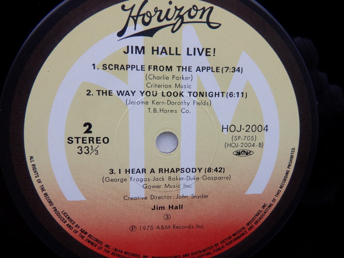Jim Hall「Jim Hall Live!」LP（12インチ）/A&M Records(HOJ-2004)/Jazz_画像2