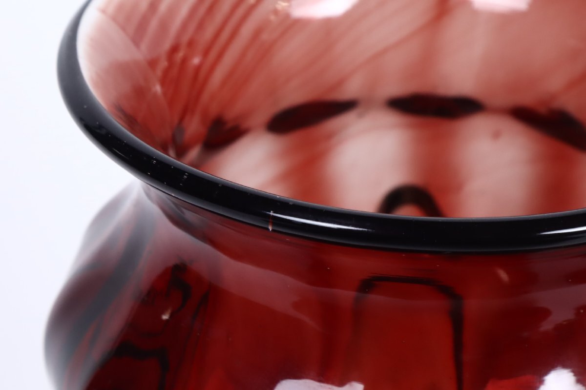 吹き硝子 赤 フラワーベース 29.5cm / ガラス 花瓶 飾り瓶の画像2