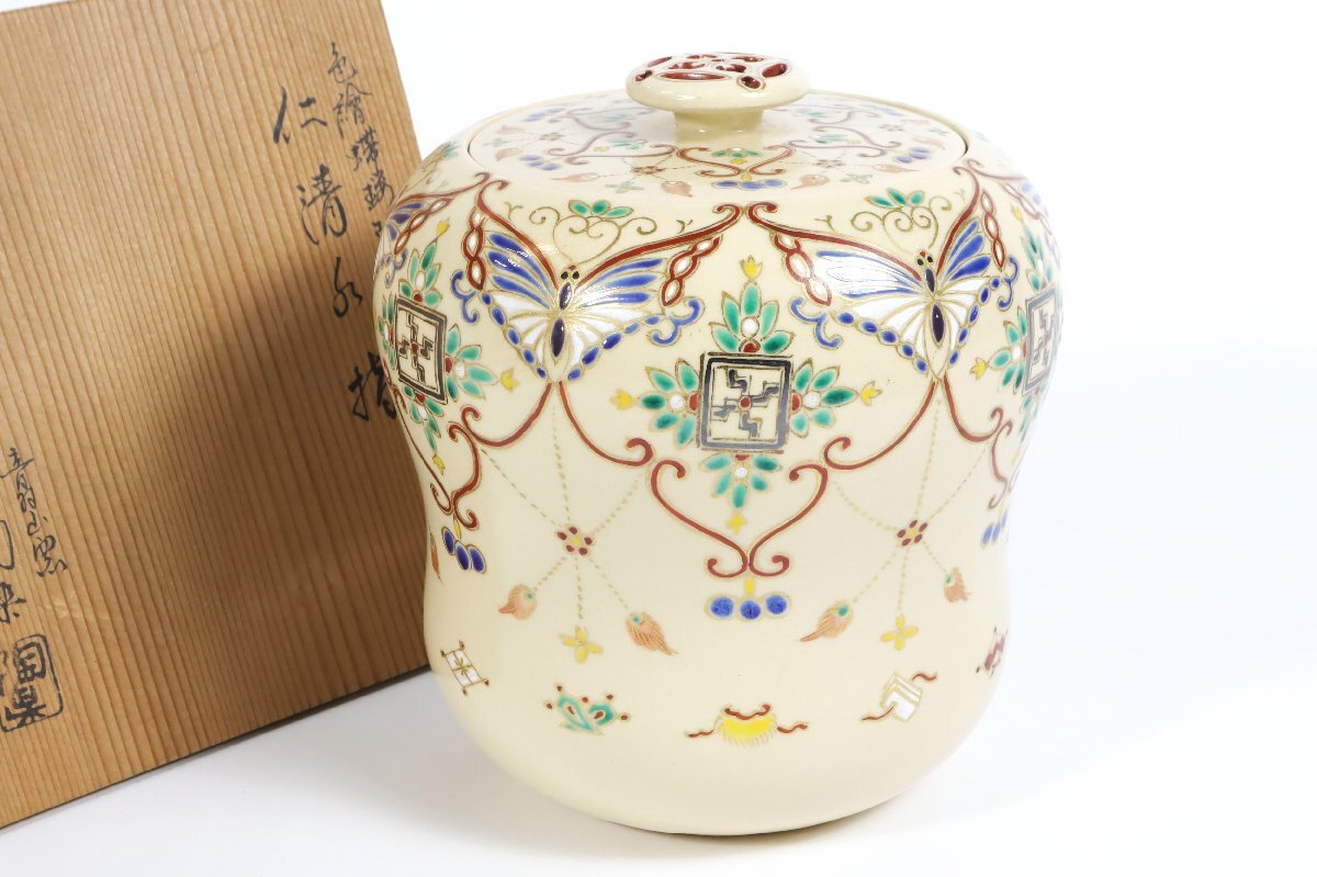 プランと料金 音羽山窯 - Yahoo!オークション 森里陶楽 仁清水指 色絵瓔珞画 水指
