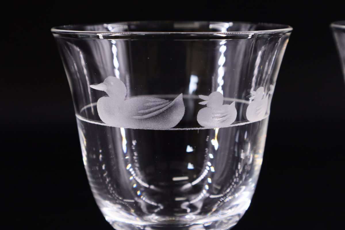 カガミクリスタル あひるの図 ワイングラス ペアセット / Kagami CRYSTAL サンドブラスト グラス 2客 水鳥 アヒル_画像4