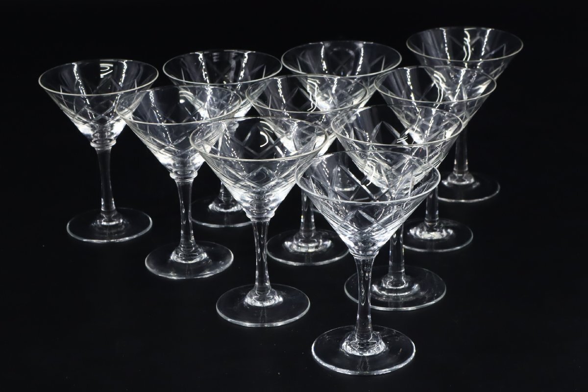アンティーク クリスタルガラス カクテルグラス 10客 1 / カットガラス ワイングラス_画像2