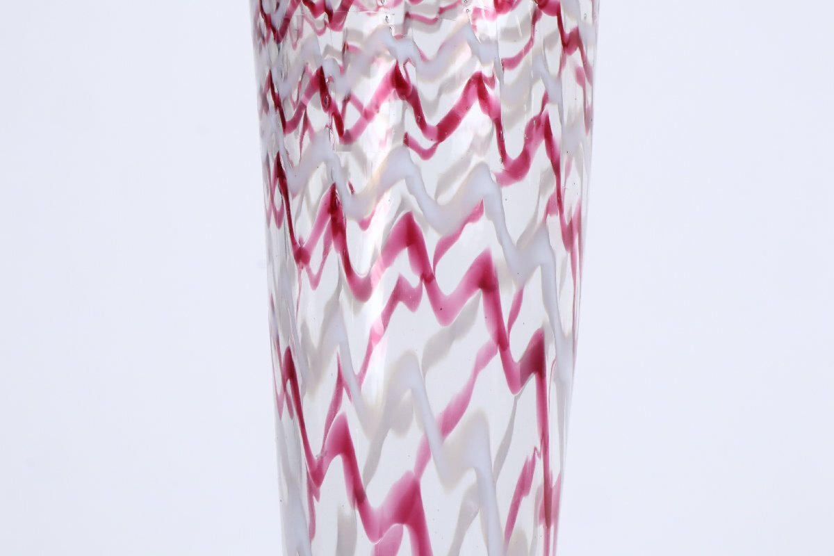 吹き硝子 赤白柄 フラワーベース 34.5cm / ガラス 花瓶 飾り瓶_画像4