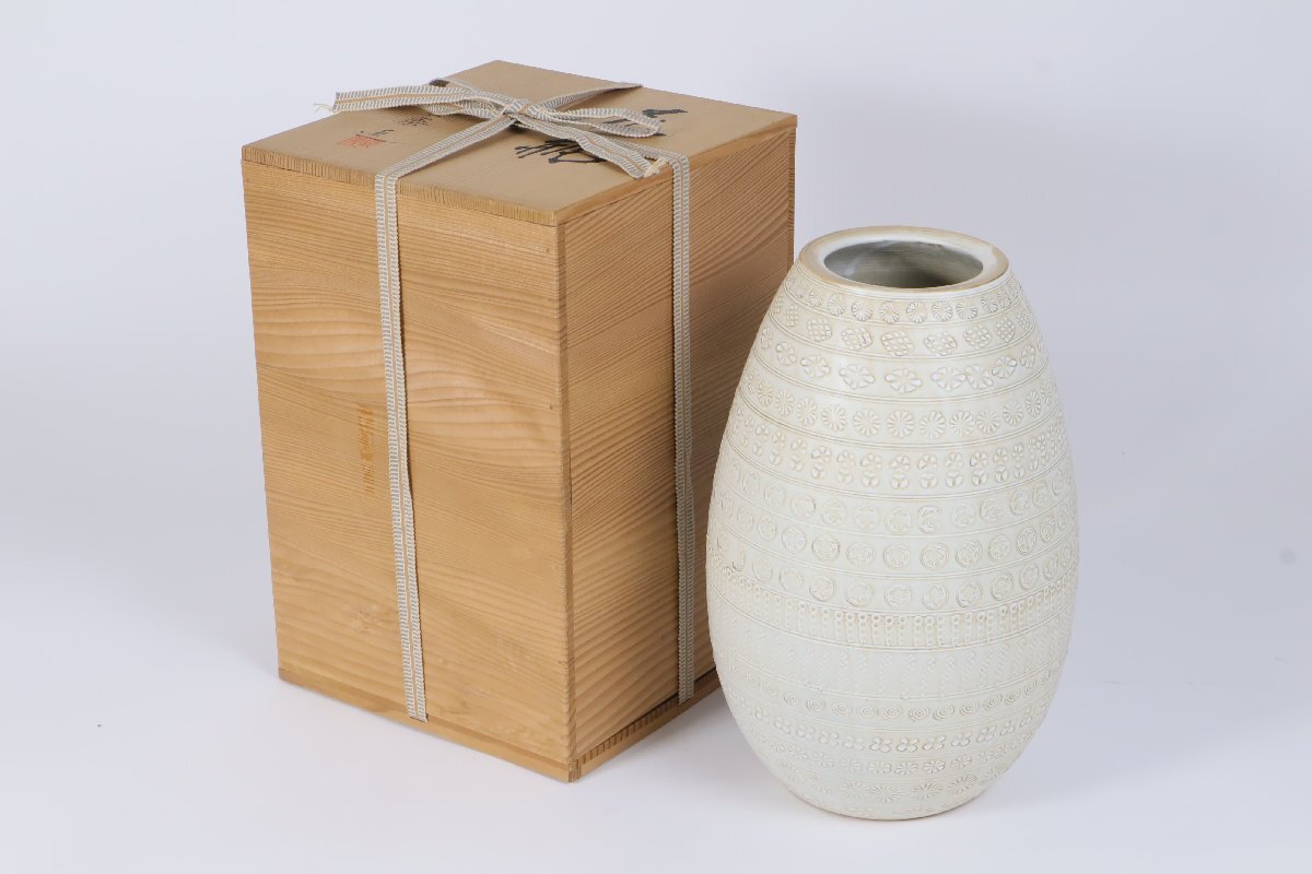  Kyoyaki flat cheap . comfort capital Mishima vase 30.5cm also box / flower go in flower vase flower raw 