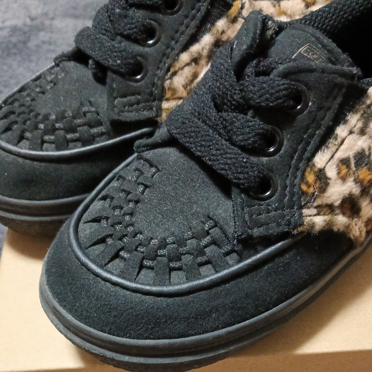 VANS バンズ CREEPERS OX  クリーパーズ ラバーソール　キッズシューズ　ブラック×レオパード　17cm 