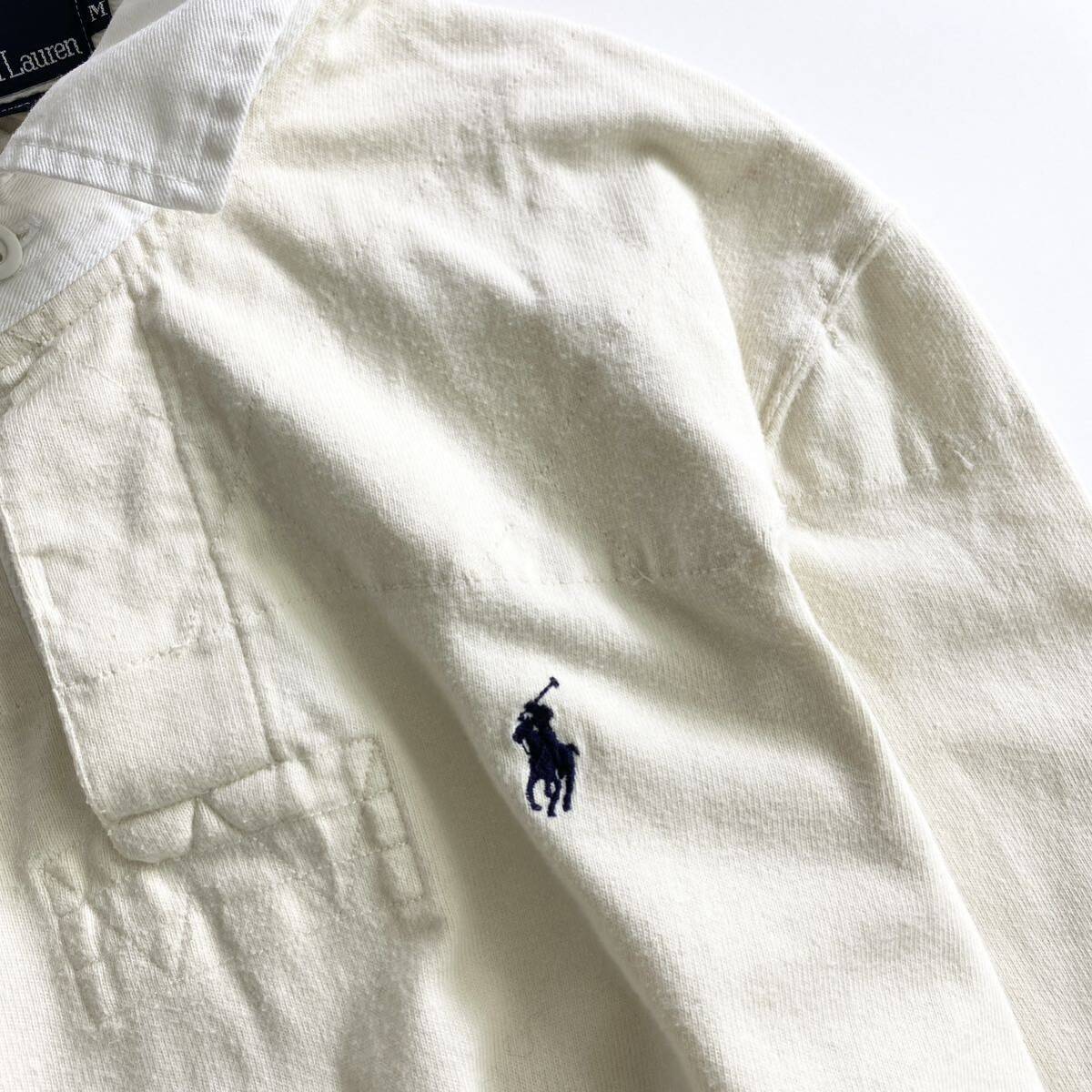Bc9 Polo by Ralph Lauren ポロバイラルフローレン 長袖ポロシャツ サイズM クリーム メンズ コットン エルボーパッチ ミニポニー トップス_画像5
