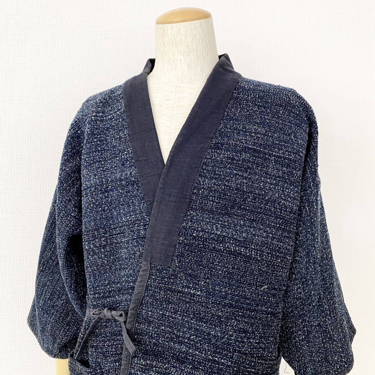 Hc16《伝統工芸》藍染 刺子 作務衣 さむえ 長羽織 道中着 メンズM相当 アンティーク JAPAN TRADITION_画像4