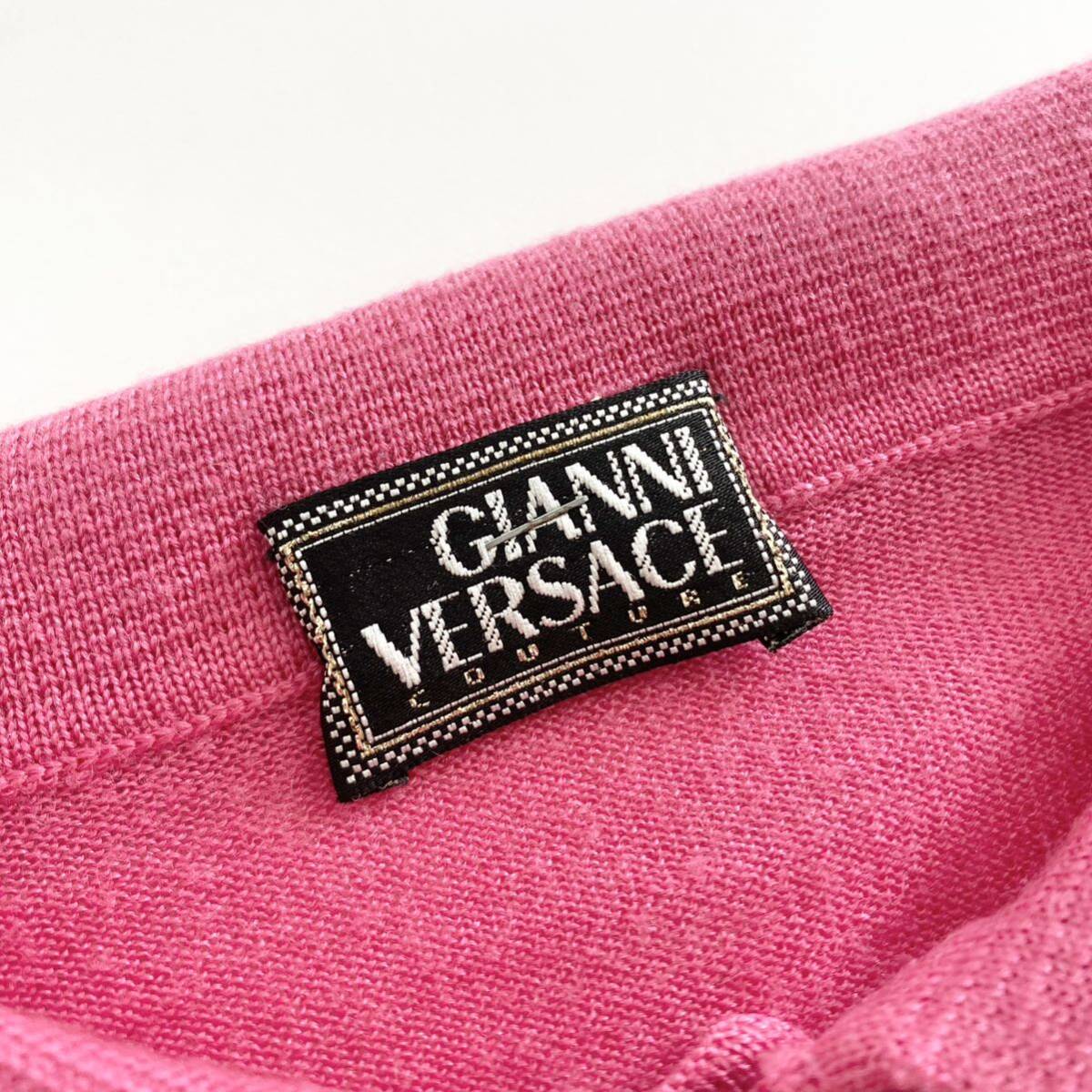 Jc16 イタリア製 Gianni Versace ジャンニヴェルサーチ ニットポロシャツ カシミヤ混 サイズ48 ピンク メンズ セーター トップス 長袖_画像5