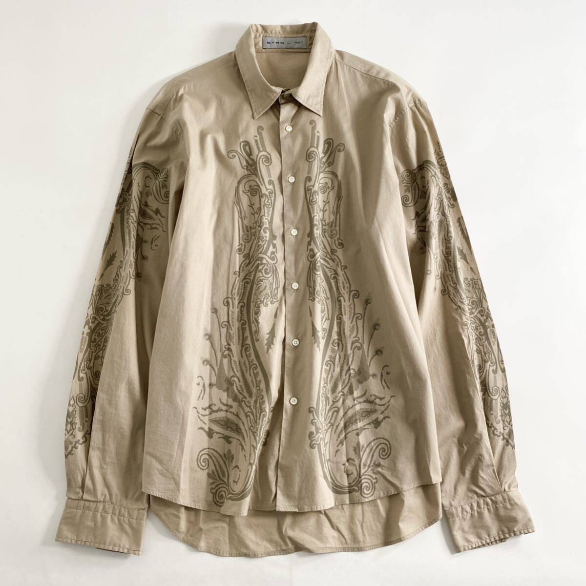 Cc19 イタリア製 ETRO エトロ 長袖シャツ カジュアルシャツ トップス ペイズリー プリント L ベージュ系 メンズ 紳士服 男性用_画像1