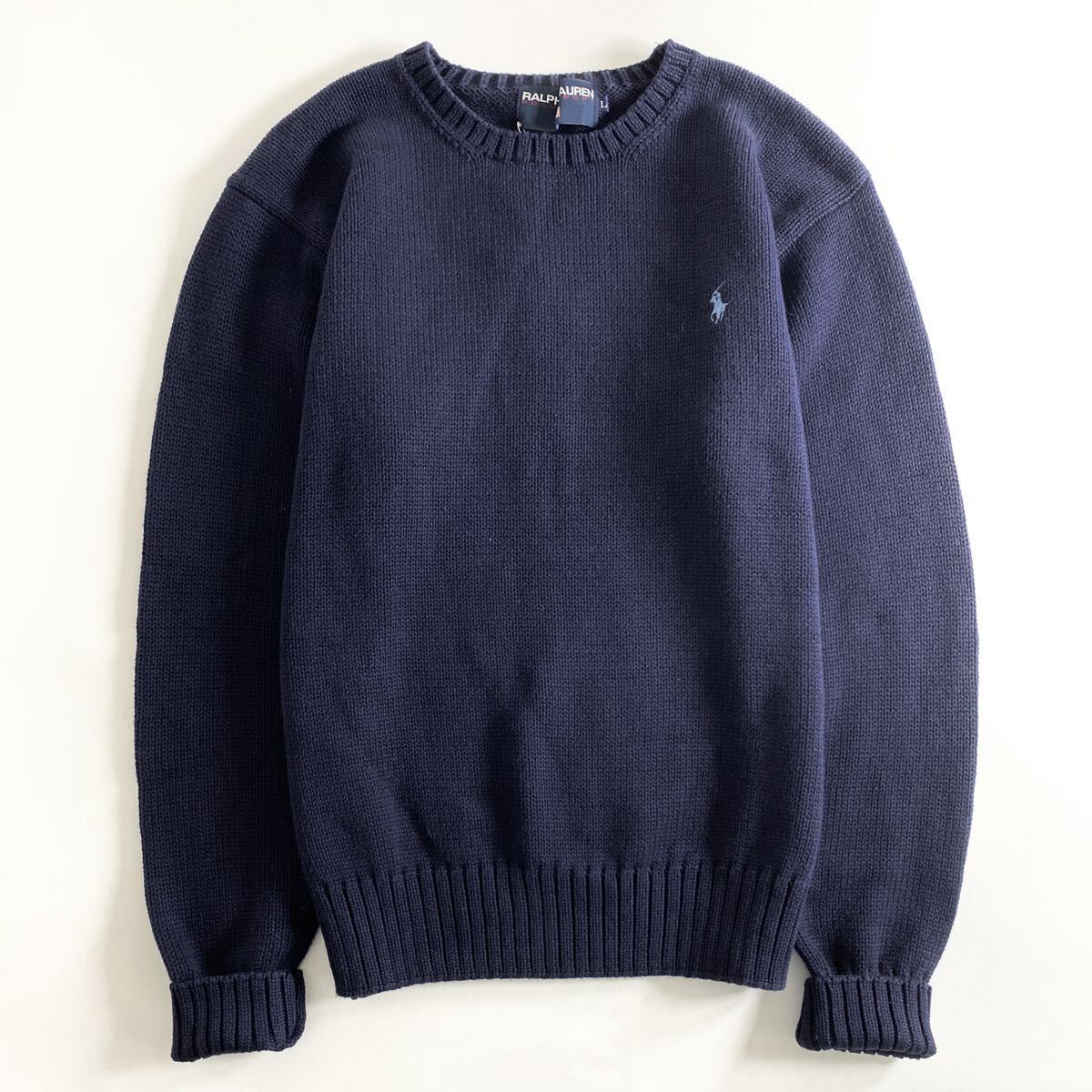 Uc22《美品》RALPH LAUREN POLO SPORT ラルフローレン ポロスポーツ 長袖ニット L ネイビー レディース セーター ミニポニー コットン_画像1