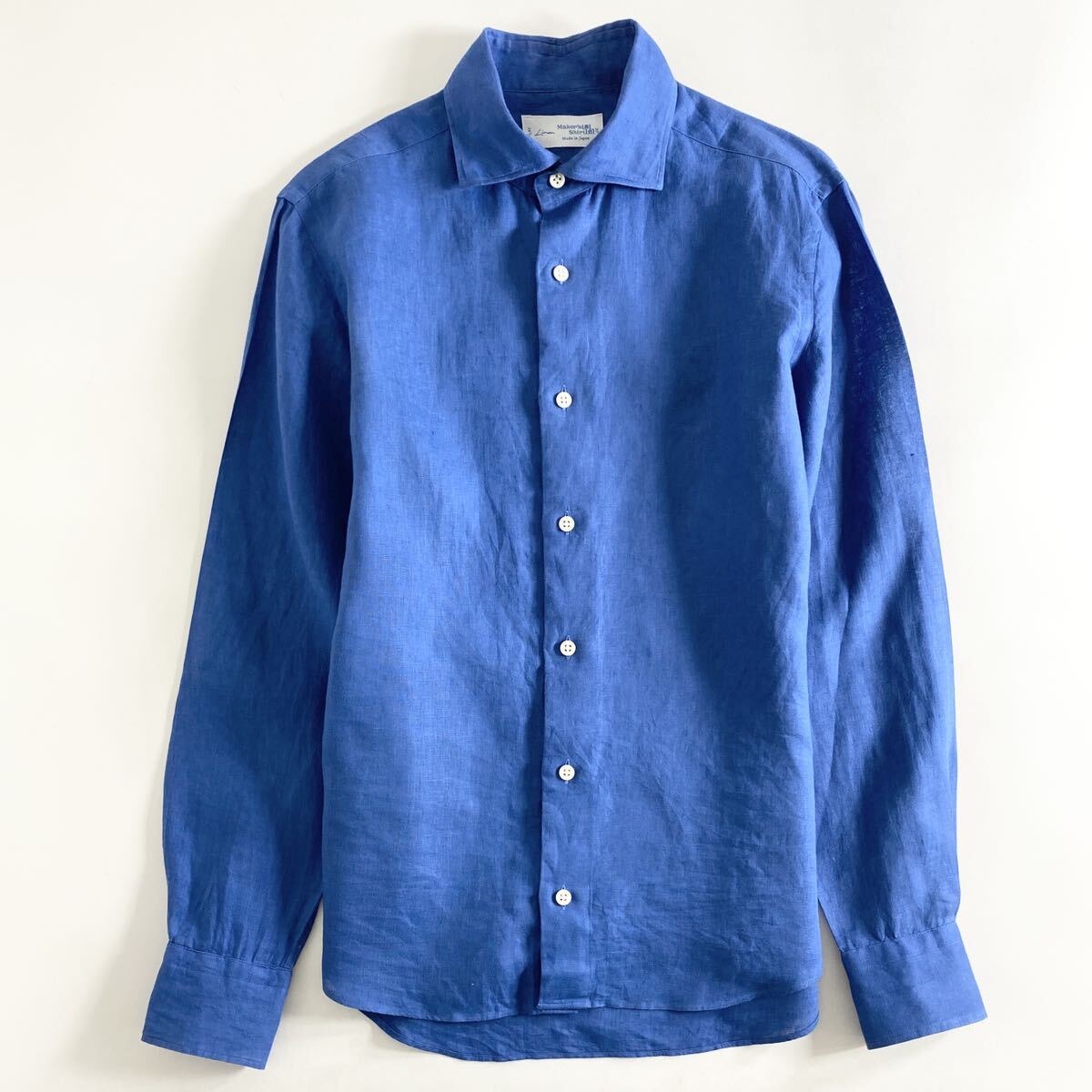 Hc22-12 日本製 Maker's Shirt 鎌倉シャツ Linen リネン 麻100% 長袖シャツ ドレスシャツ ドレスカジュアル 14.5/37 M相当 ブルー メンズ_画像1