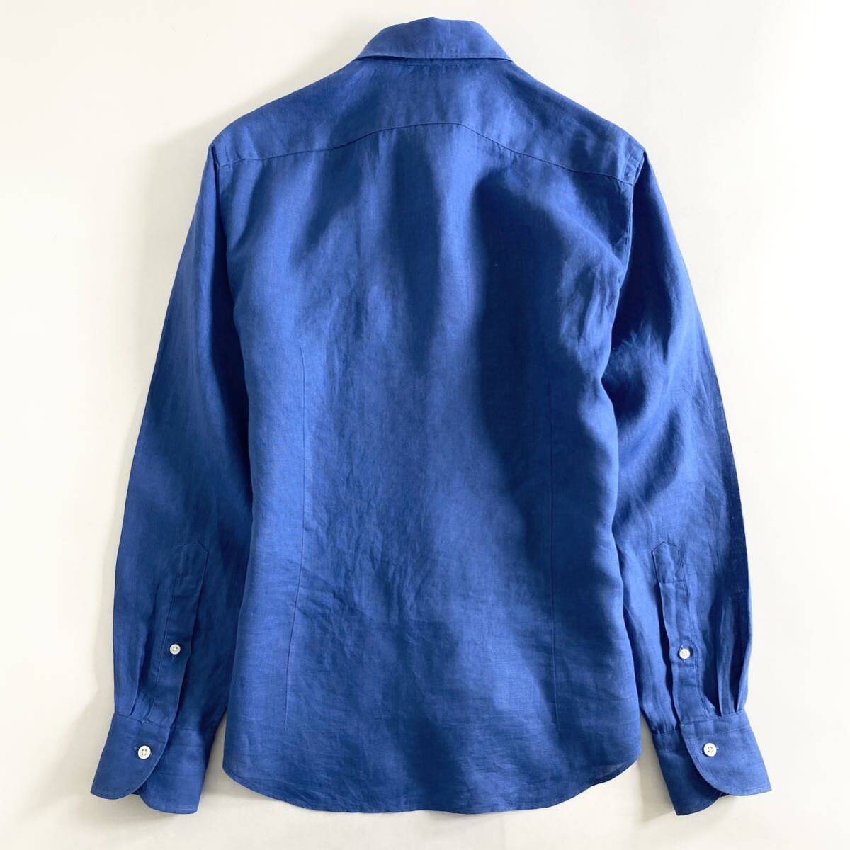 Hc22-12 日本製 Maker's Shirt 鎌倉シャツ Linen リネン 麻100% 長袖シャツ ドレスシャツ ドレスカジュアル 14.5/37 M相当 ブルー メンズ_画像2