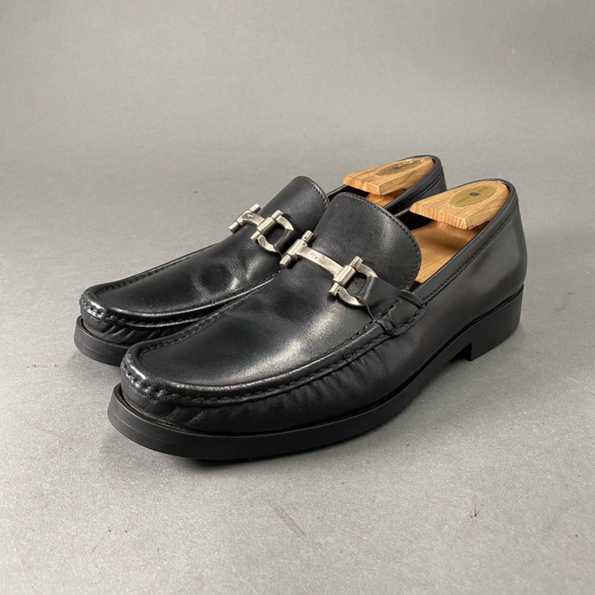 Cc26 Salvatore Ferragamo サルヴァトーレフェラガモ レザーシューズ ビットローファー 6.5/24.5cm ブラック メンズ 紳士靴_画像1