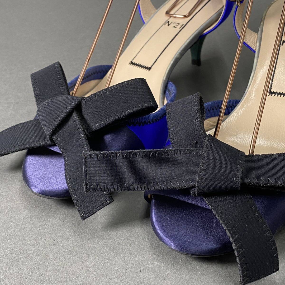 Dc26 N°21nmero Vent u-no heel sandals open tu big ribbon 40/25cm corresponding blue lady's woman shoes 