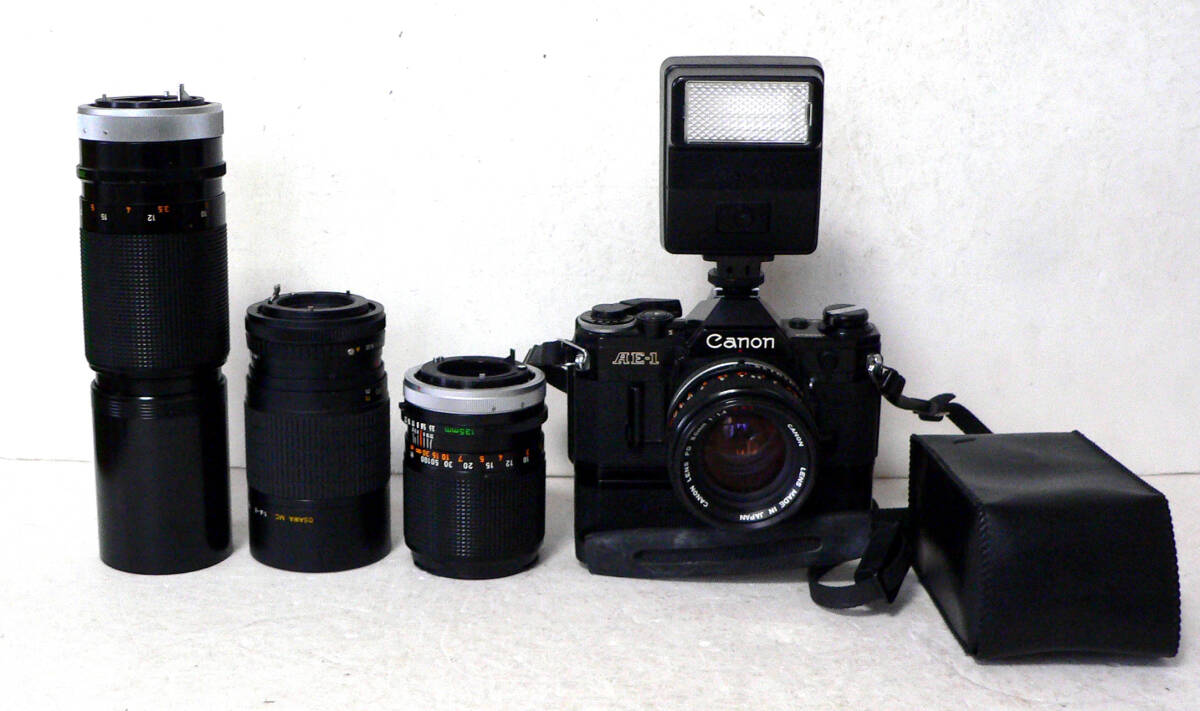  ★ ジャンク品 / CANON AE-1 + FD 50mm 1:1.4 SSC、他レンズ-3本 (CANON、OSAWA) 、ワインダー、ストロボ ★の画像1