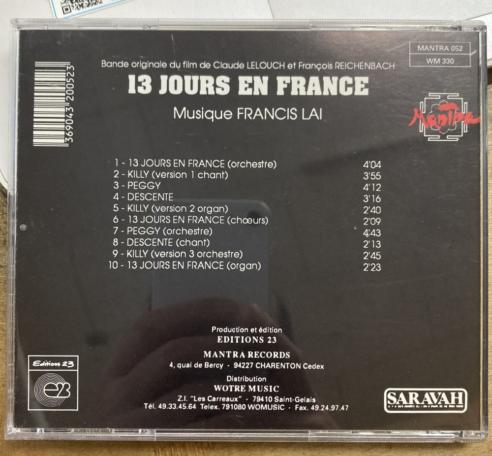 13 JOURS EN FRANCE サウンドトラック 【中古CD】 白い恋人たち フランシス・レイ FRANCIS LAI フランス盤 MANTRA 052の画像2