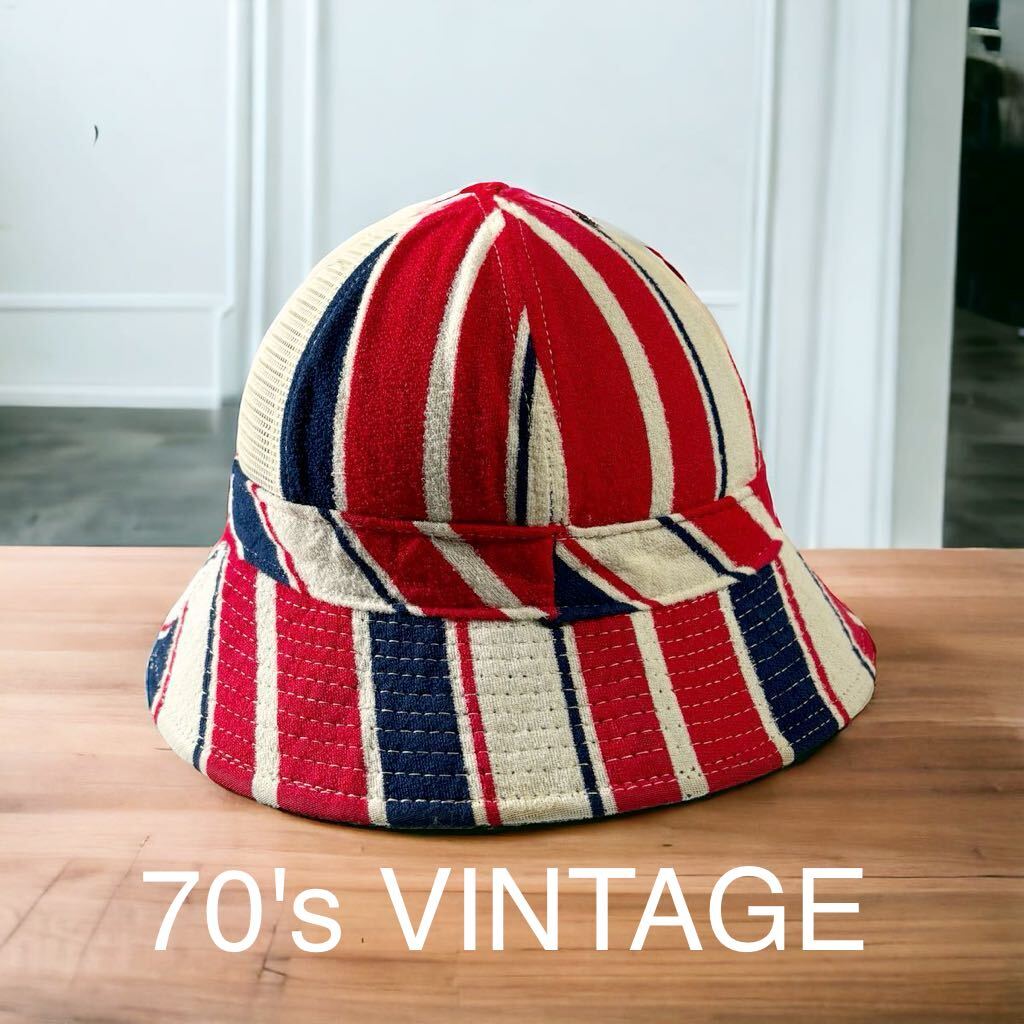 70's VINTAGE アメリカ購入 パイル メッシュ バケットハット メトロハット チューリップ 70年代 ビンテージ 輸入 古着 帽子 ハット CAP HATの画像1