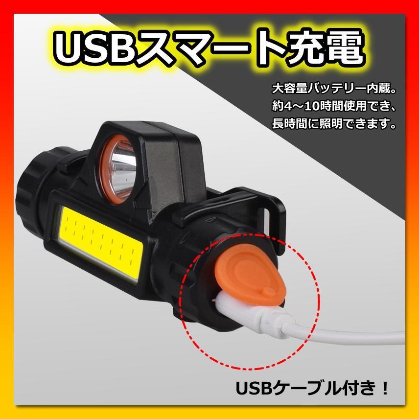 LED ヘッドライト 2個 充電式 防水 USB充電 スポット ワーク ライトの画像3