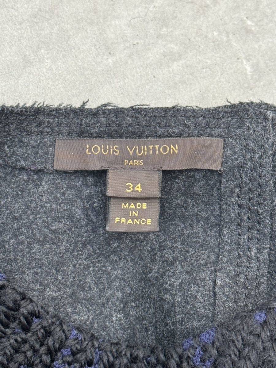 ルイヴィトン 5分袖 セーター 34 ネイビー LOUIS VUITTON ブラウス ニット トップス 紺色 ウール 羊毛 半袖 プルオーバー