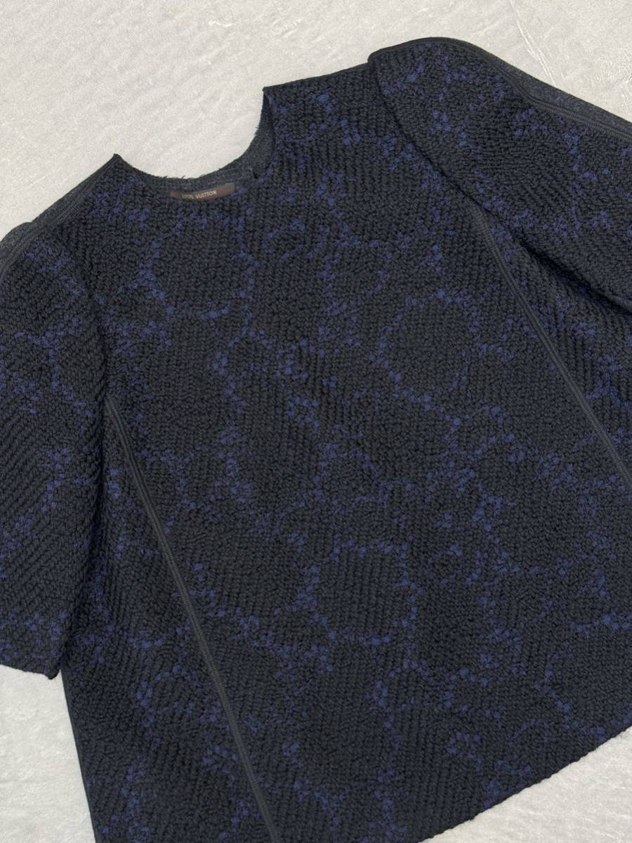 ルイヴィトン 5分袖 セーター 34 ネイビー LOUIS VUITTON ブラウス ニット トップス 紺色 ウール 羊毛 半袖 プルオーバー