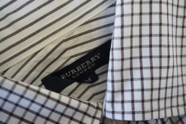 【即決】BURBERRY LONDON バーバリーロンドン メンズ 長袖ボタンダウンシャツ チェックシャツ 白茶系 サイズ:M 日本製 【866671】の画像4