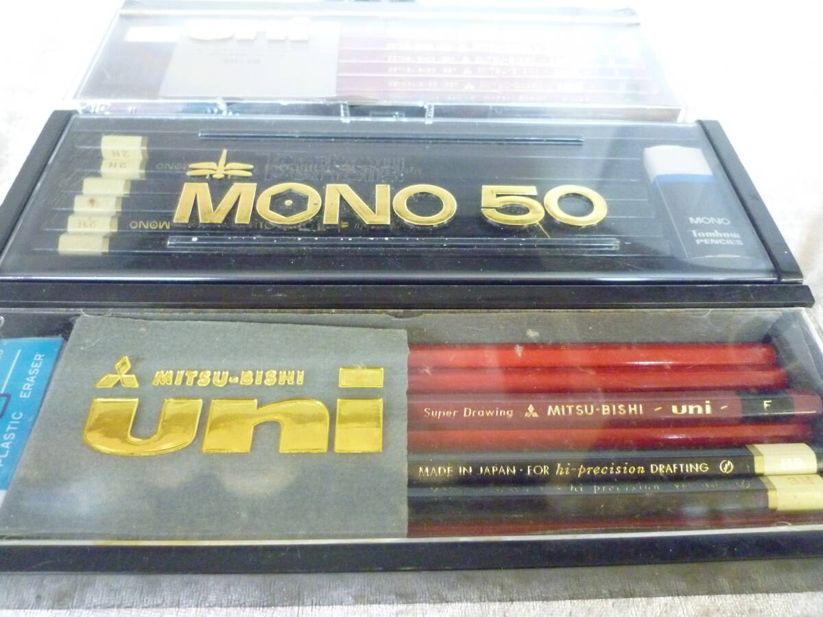 Y3-31 [ large amount / unused goods ] Mitsubishi pencil /uni/MONO50(B/HB/2B/2H red * black * eraser other ) case go in MITSUBISHI.... Showa Retro summarize 