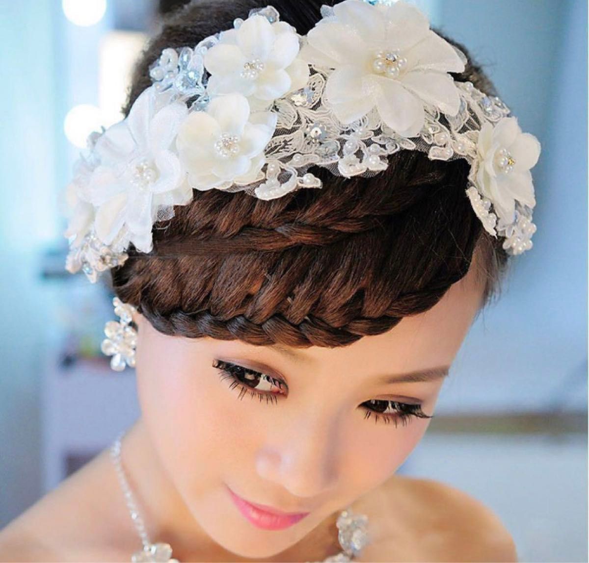 ヘッドドレス フラワー 髪飾り  花嫁準備 ヘッドコサージュ ラインストーンヘッドドレス ヘアアクセサリー