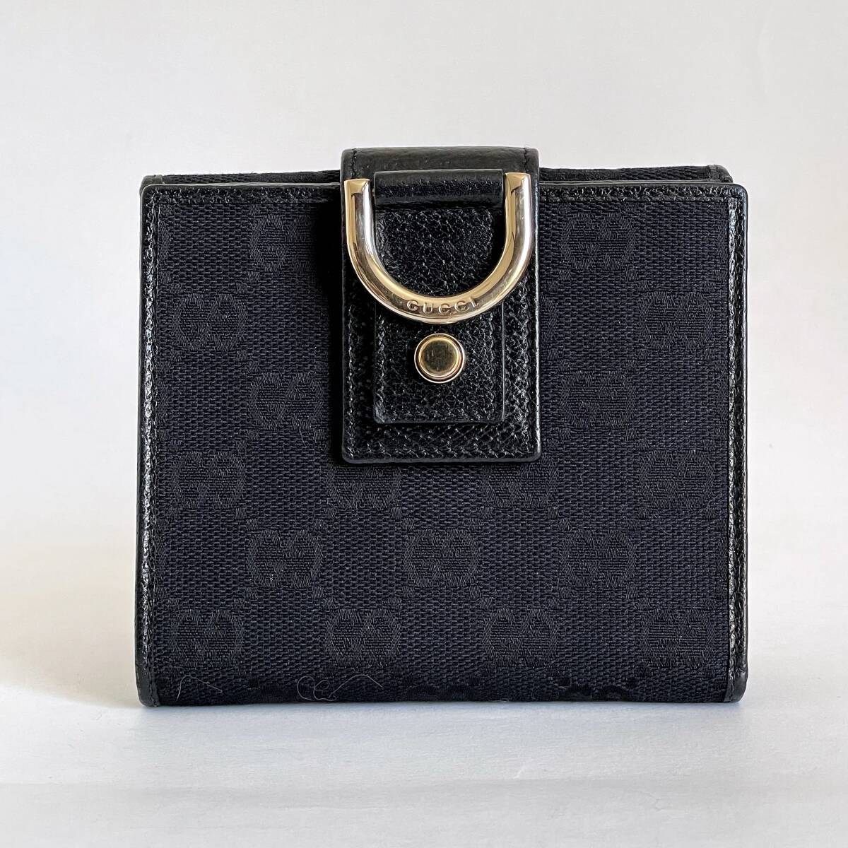 状態良好☆GUCCI グッチ GGキャンバス Wホック 折財布 ブラック 黒_画像3