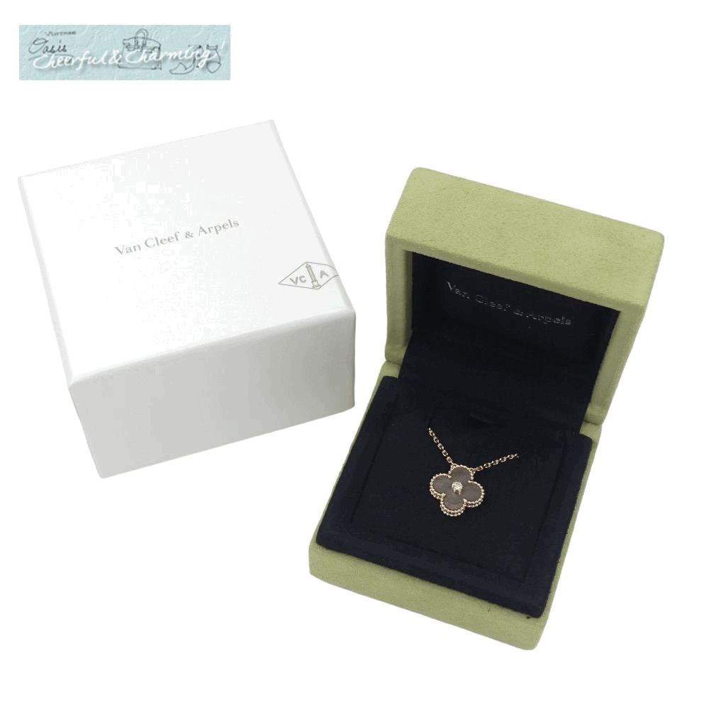 Van Cleef & Arpels '23年ホリデー ヴィンテージアルハンブラペンダントネックレス RG シルバーオブシディアン ダイヤ VCARP9T000 国内購入