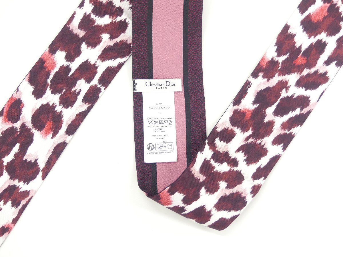 Sランク Dior ミッツア シルクツイル スカーフ ピンク系 レオパード Mizza_画像5